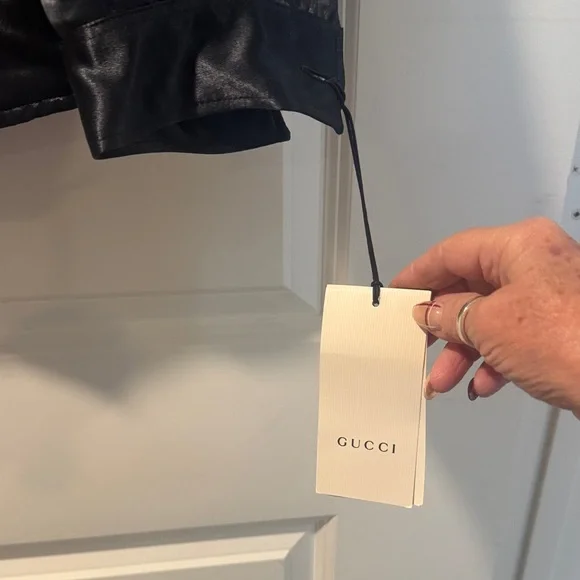 Gucci Dark Blue Satin Jacket with Light Gray Hood